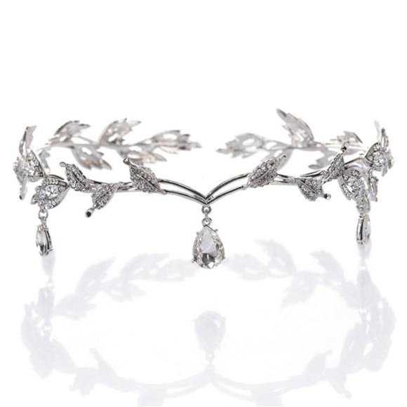 Remedios Rhinestone Leaf Crown Headband, Crystal Pendent Tiara Headband main image 6